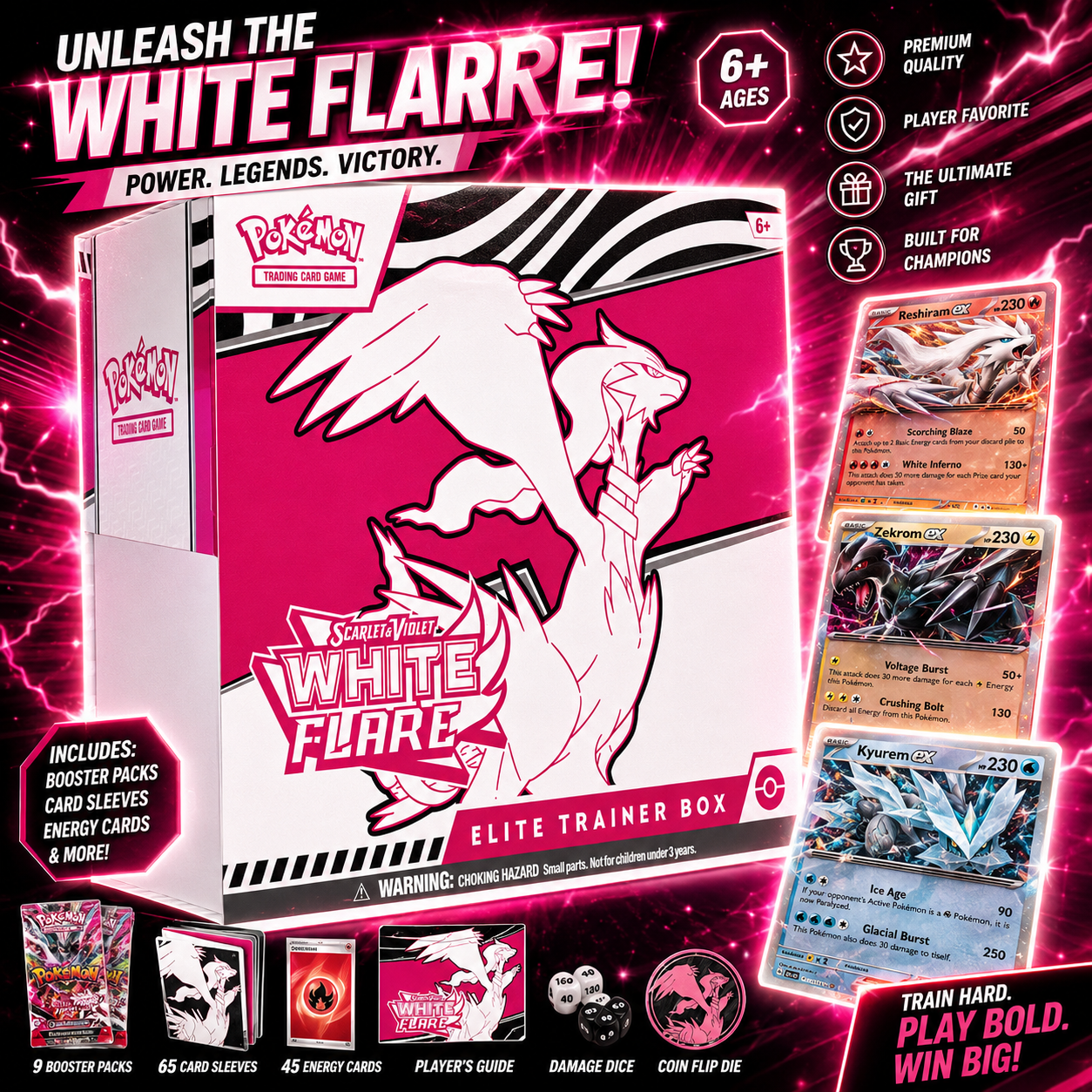 Pokémon TCG Scarlet & Violet: White Flare Elite Trainer Box – Reshiram Edition | 9 Booster Packs + Full-Art Promo