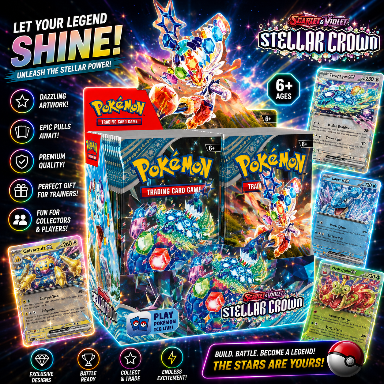 Pokémon TCG Scarlet & Violet: Stellar Crown Booster Box – Factory Sealed 36 Packs